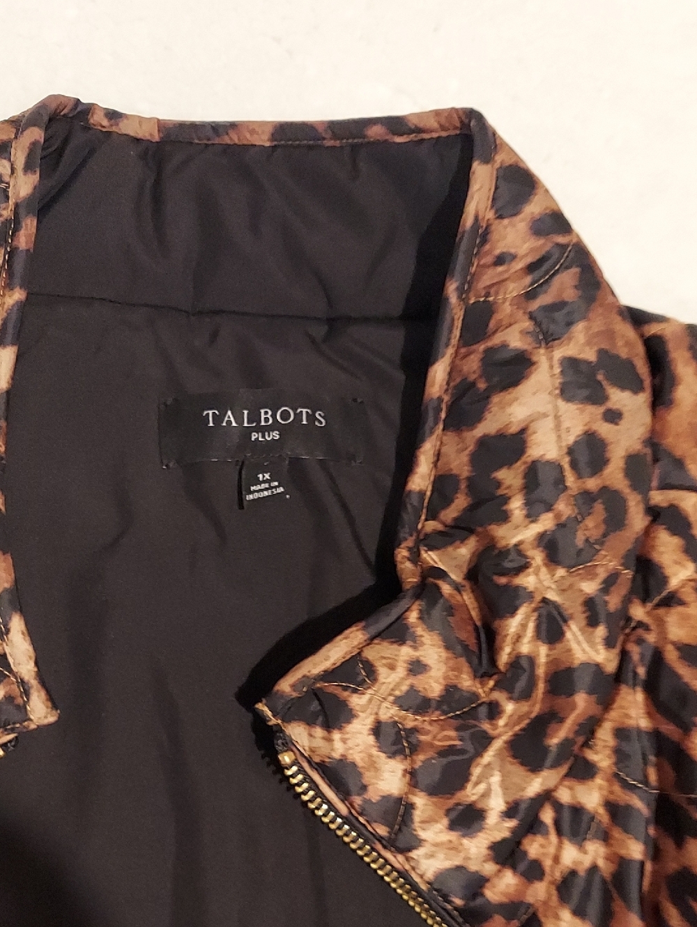 Talbots Plus Quilted Leopard Print Puffer Vest - Brown and Black